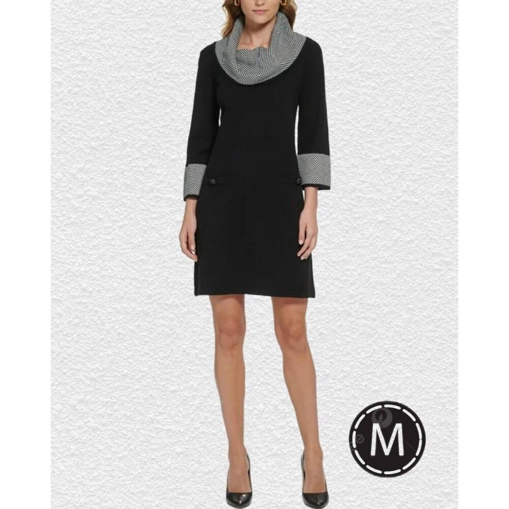 “Jessica Howard” Women’s Black Cowl Neck Mini Sweaterdress Medium NWT